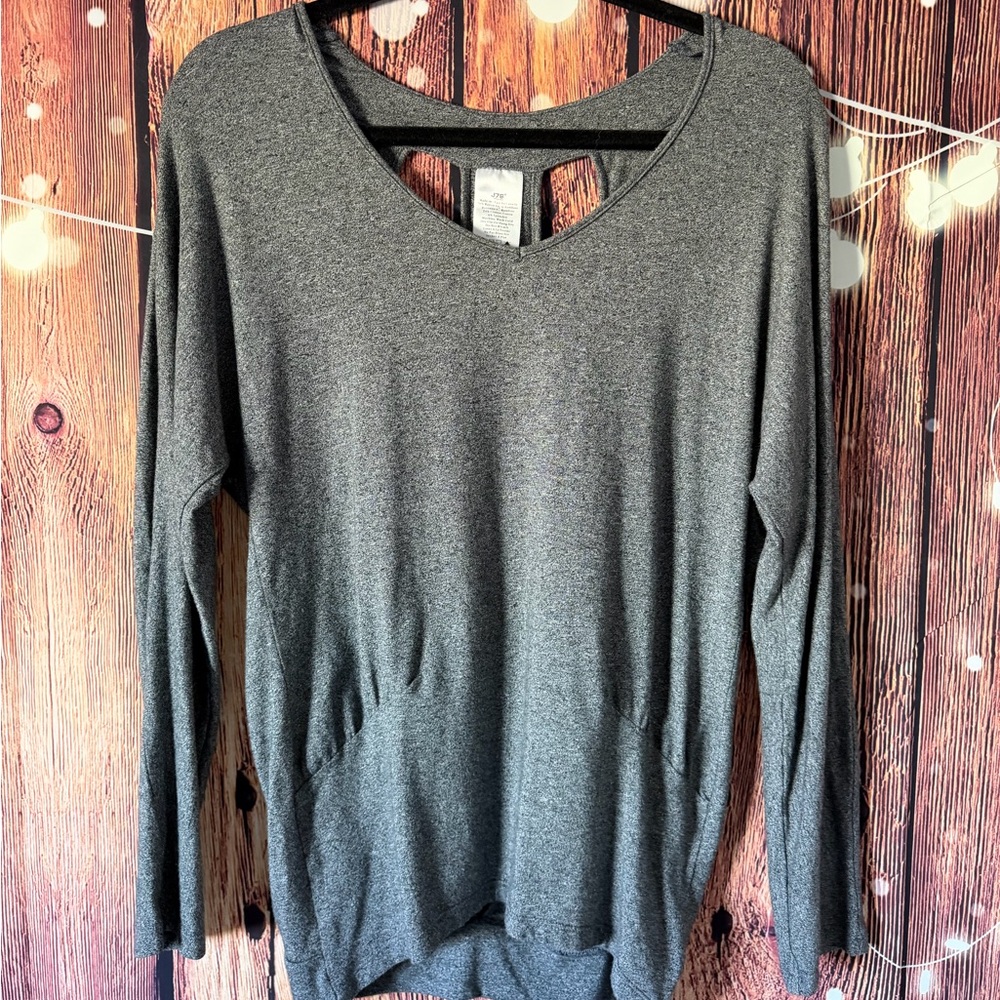 J76 Bamboo Wear Charcoal Long Sleeve V-Neck Women's Yoga Top